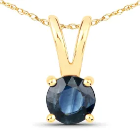 14KY Gold Round Blue Sapphire Pendant