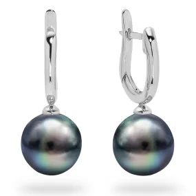 18k W/Y/R 9-10mm Black South Sea Pearl Drop Earrings