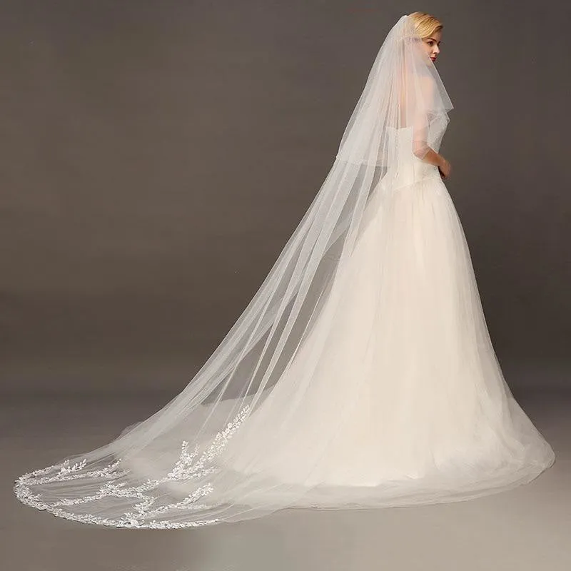 3M Two Layer Lace Edge Face Covered Wedding Veils | Bridelily