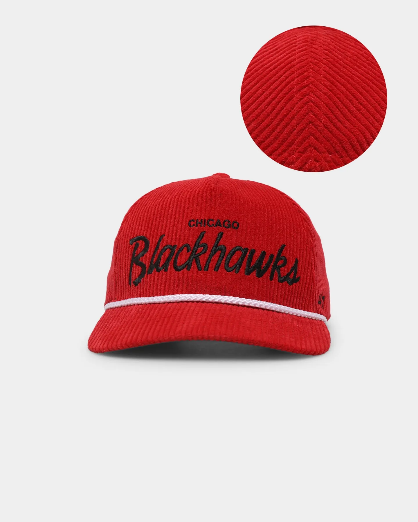 47 Brand Chicago Blackhawks 'NHL Corduroy Team Script' Corduroy Crossrope 47 Hitch Snapback Red