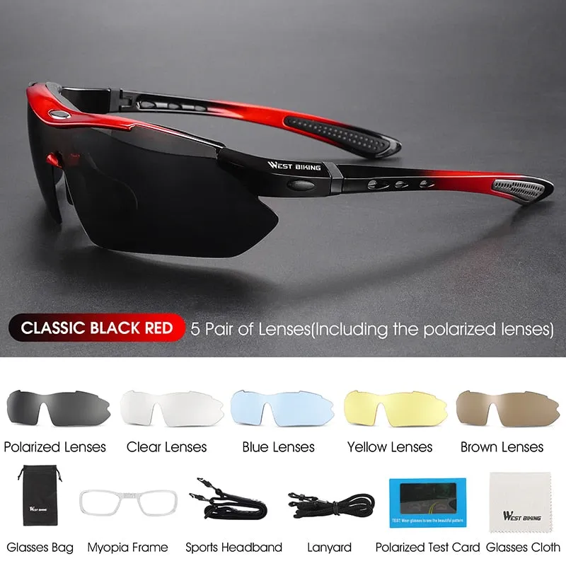 5 Lens Polarized Cycling Glasses Men Women Sports Sunglasses Road MTB Mountain Bike Bicycle Riding Goggles Eyewear