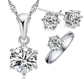 925 Sterling Silver Bridal Jewelry Sets for Women with Cubic Zircon Crystal