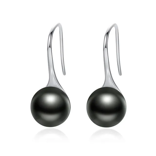 925 Sterling Silver Elegant Round Simulated Pure Love Pearl Drop Earring