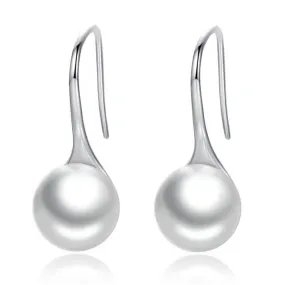 925 Sterling Silver Elegant Round Simulated Pure Love Pearl Drop Earring