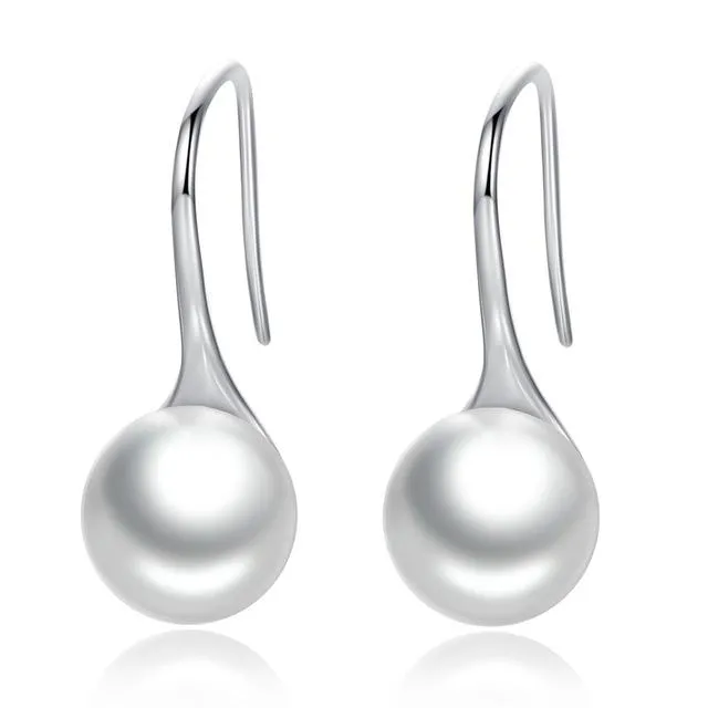 925 Sterling Silver Elegant Round Simulated Pure Love Pearl Drop Earring