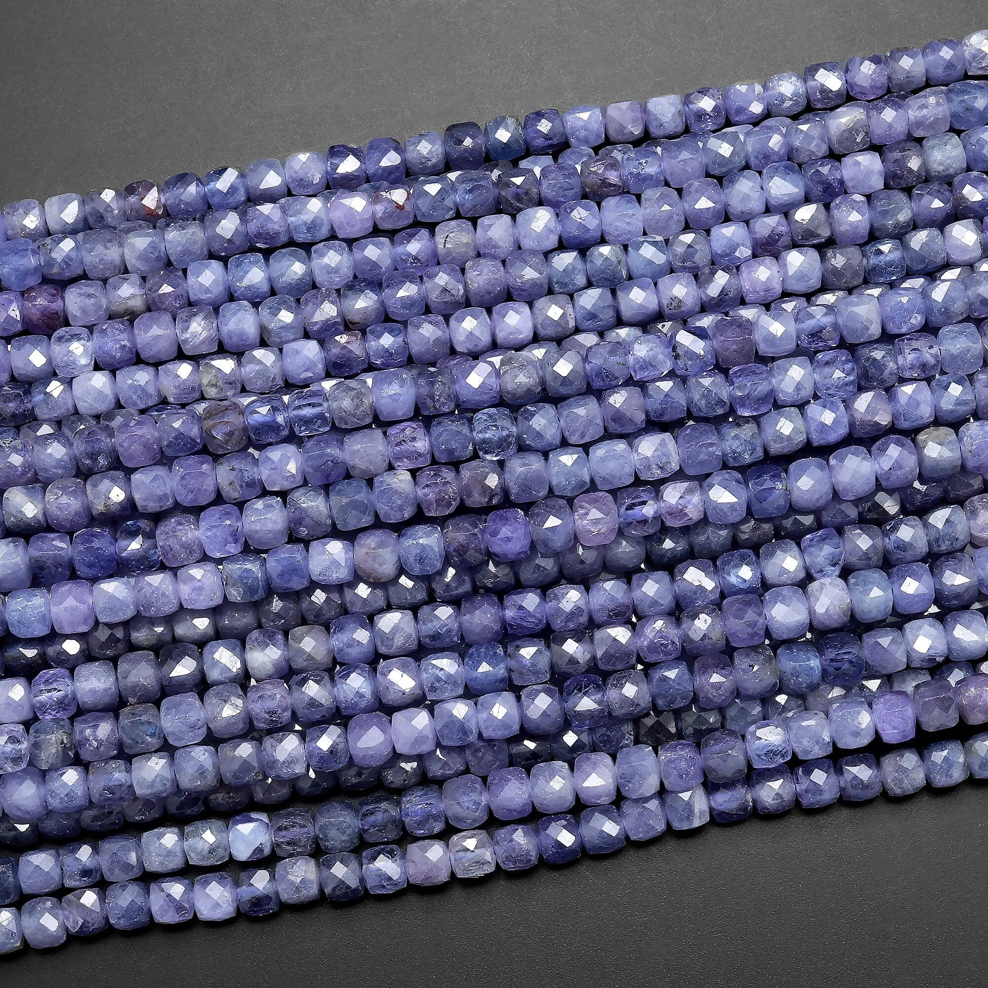 AA Faceted Natural Tanzanite 4mm Cube Beads Purple Blue Gemstone 15.5" Strand