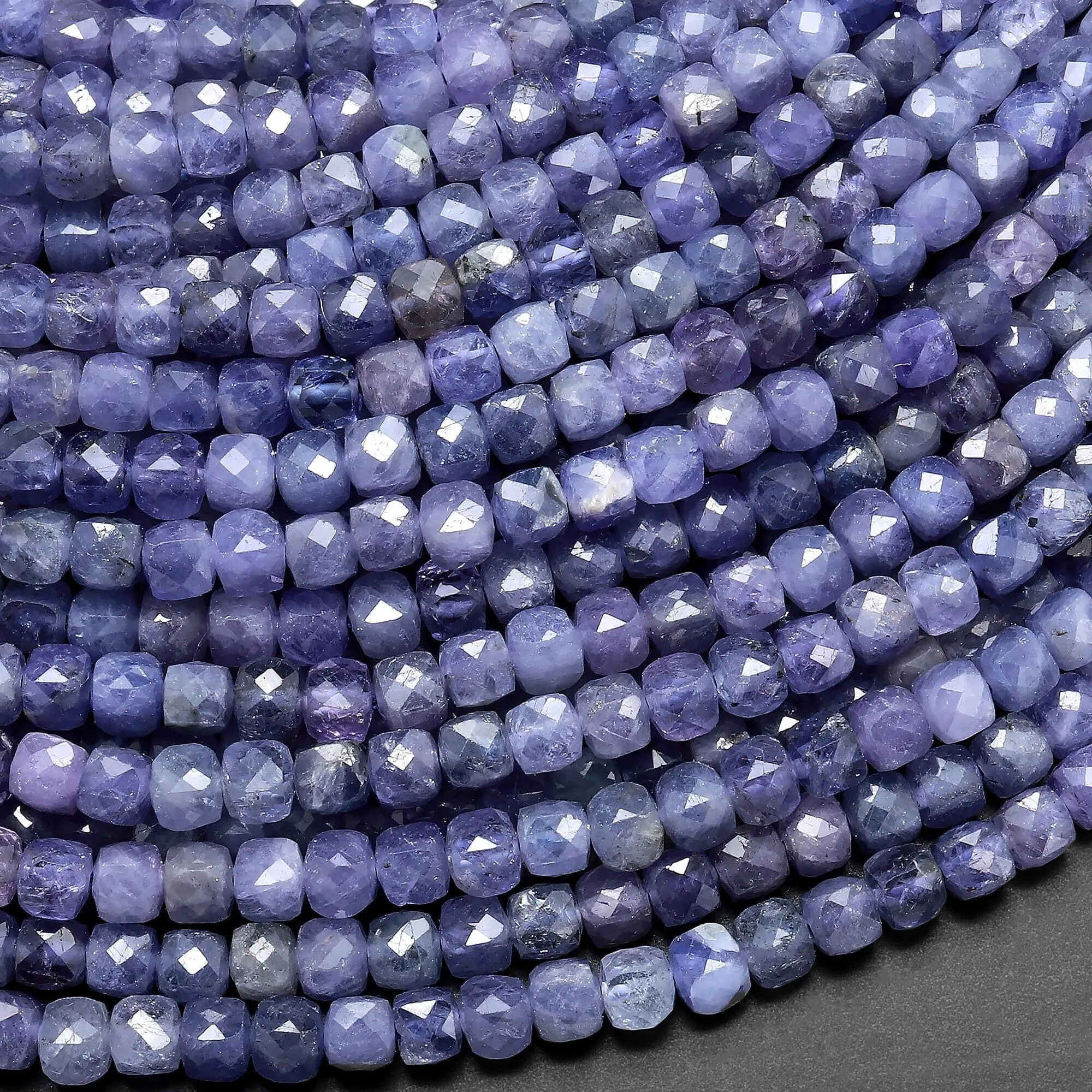 AA Faceted Natural Tanzanite 4mm Cube Beads Purple Blue Gemstone 15.5" Strand