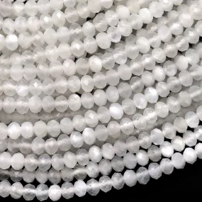 AAA Iridescent Natural Silvery White Moonstone Faceted Rondelle Beads 3mm 4mm Gemstone 15.5" Strand