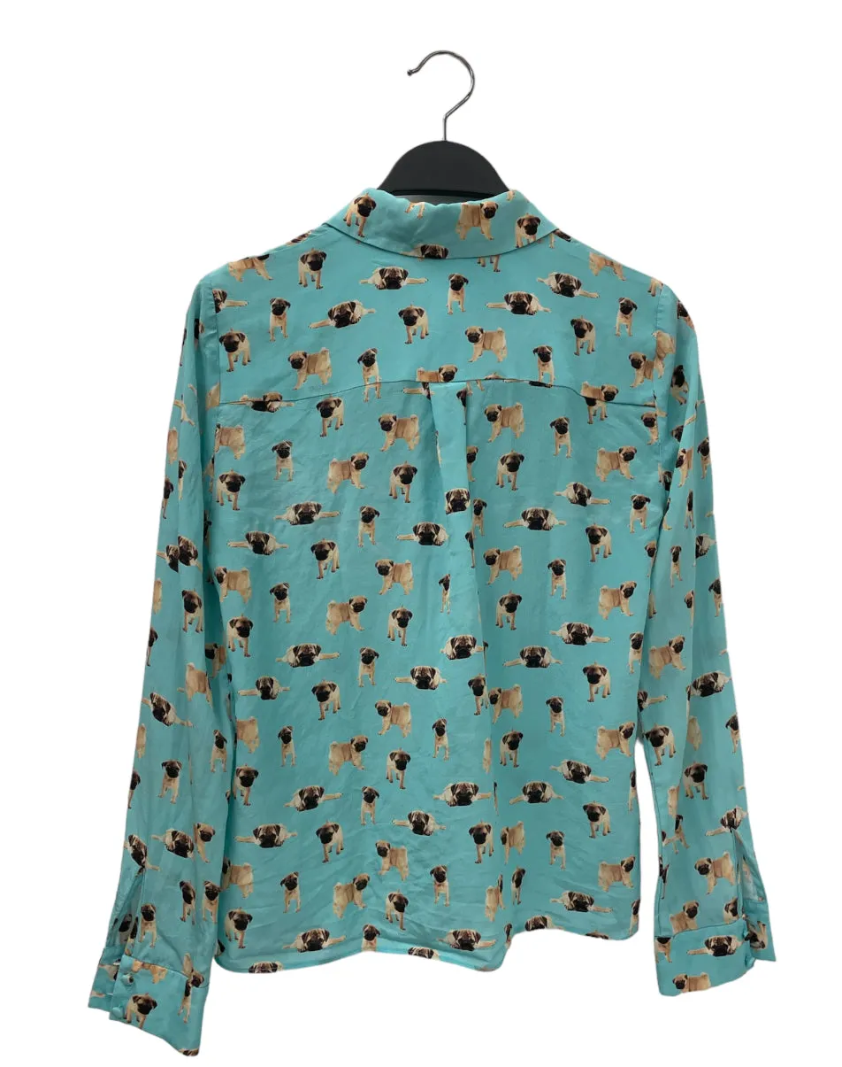 alice olivia/LS Shirt/XS/All Over Print/Polyester/BLU/