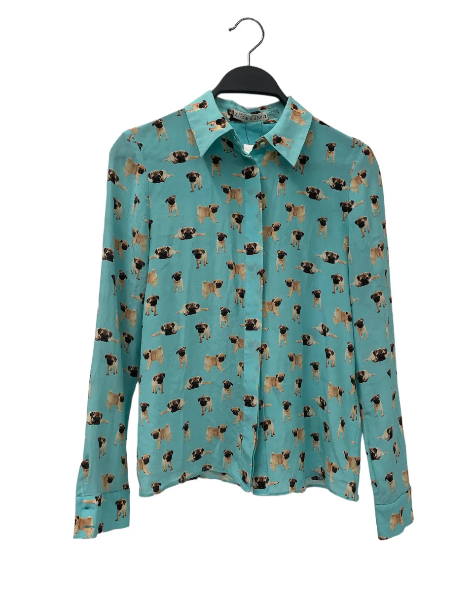 alice olivia/LS Shirt/XS/All Over Print/Polyester/BLU/