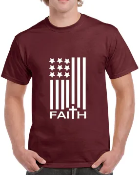 American Flag with Faith Design Heavy Cotton Classic Fit Round Neck Short Sleeve T-Shirts – S ~ 3XL