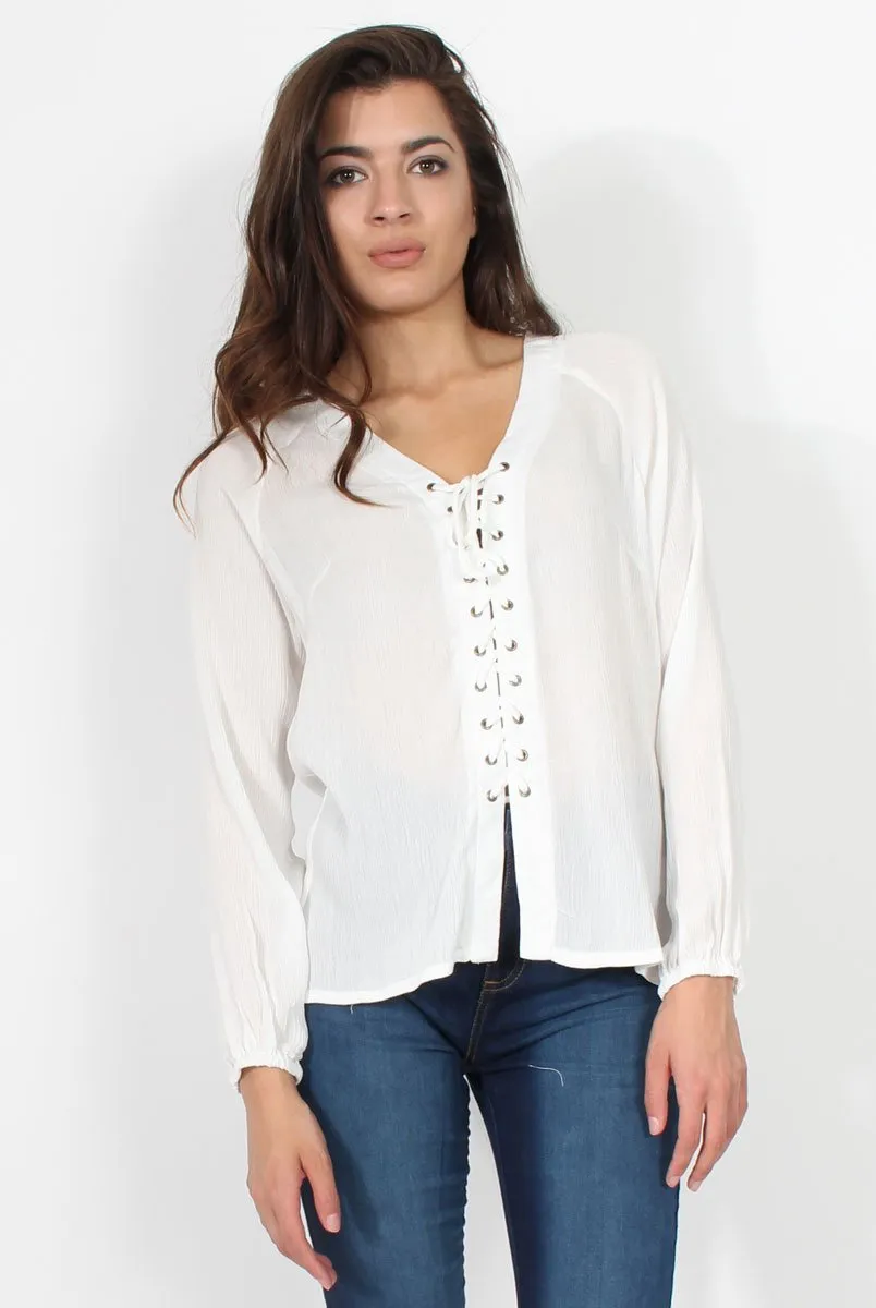 Amira White Tie Front Top