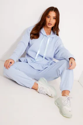 Arden Blue Frill Hem Hoodie and Joggers Tracksuit Set