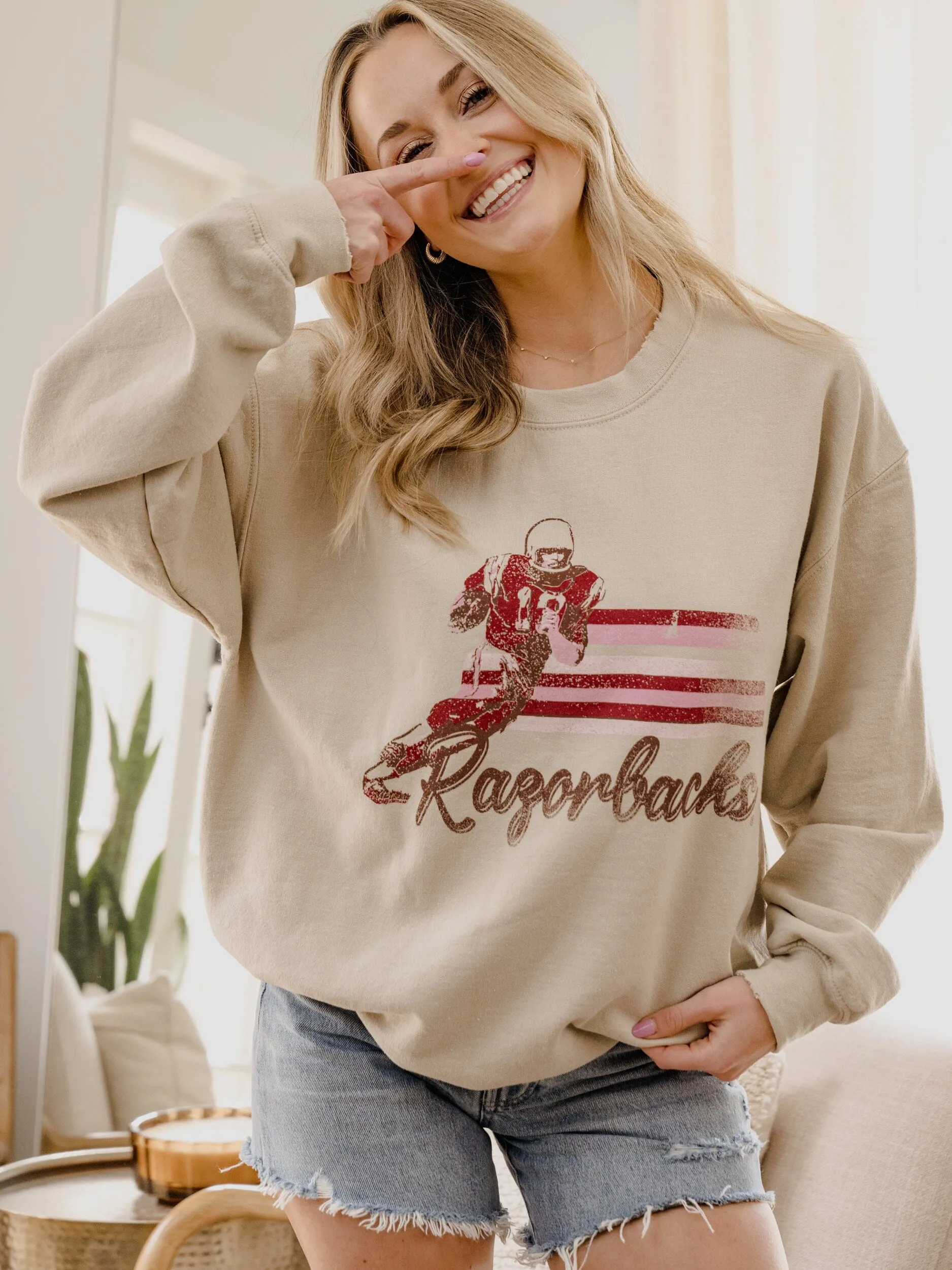 Arkansas Razorbacks Mono QB Sand Thrifted Sweatshirt