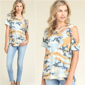 Army Print Cut Out Tee - Blue