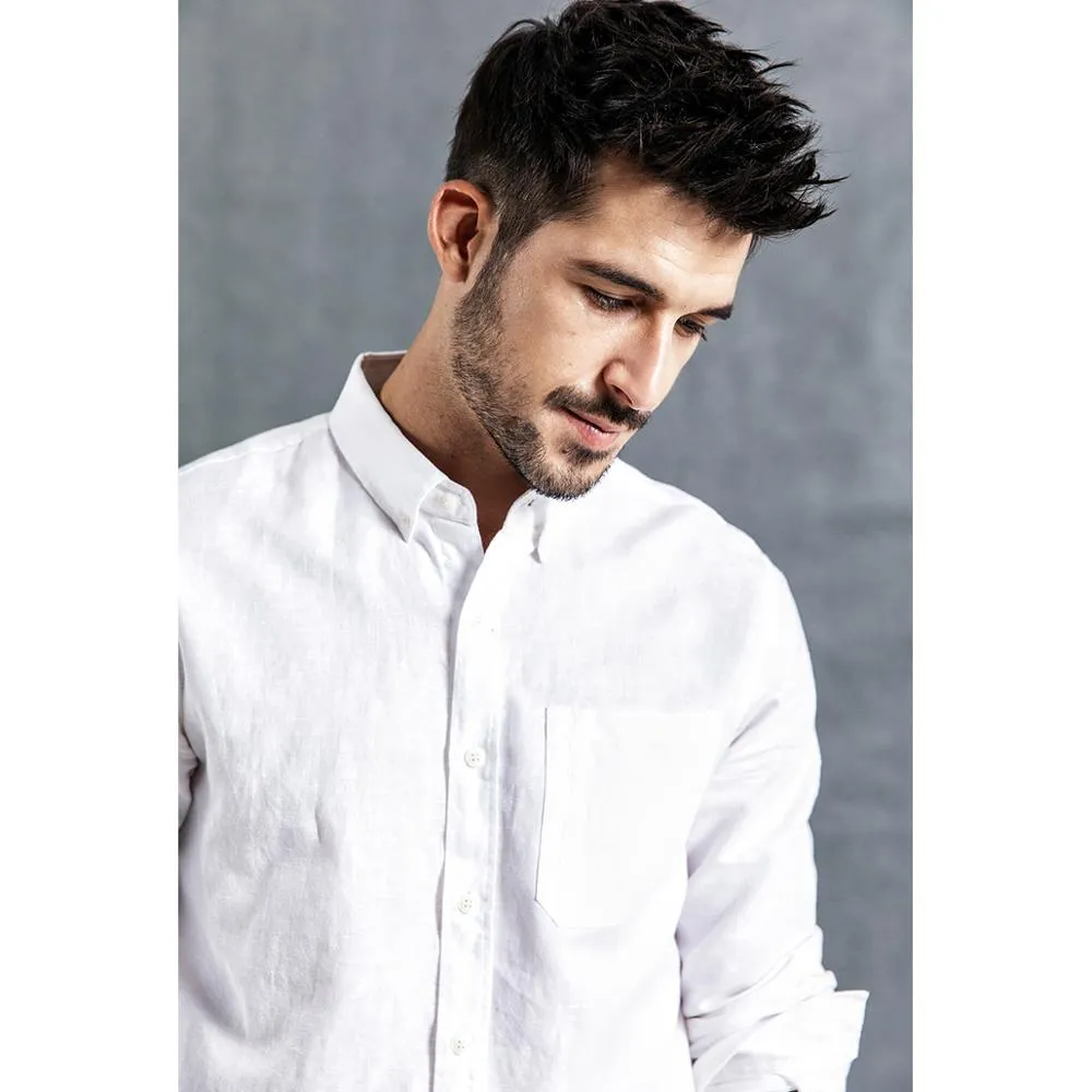 Autumn Summer Wear Breathable Pure Linen and Cotton Classic Men’s Shirt