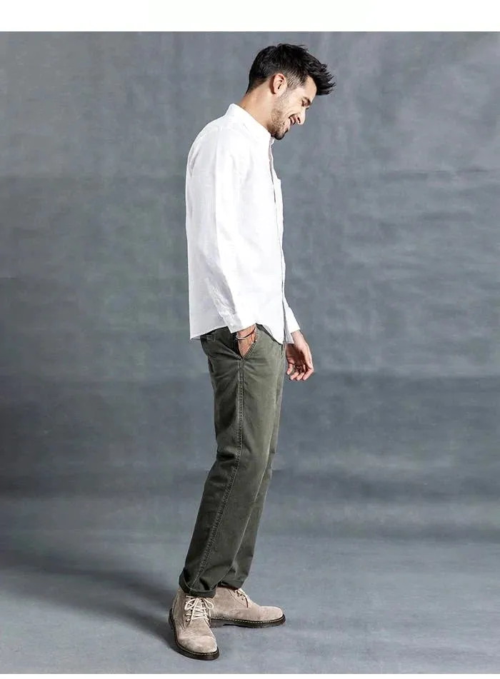 Autumn Summer Wear Breathable Pure Linen and Cotton Classic Men’s Shirt