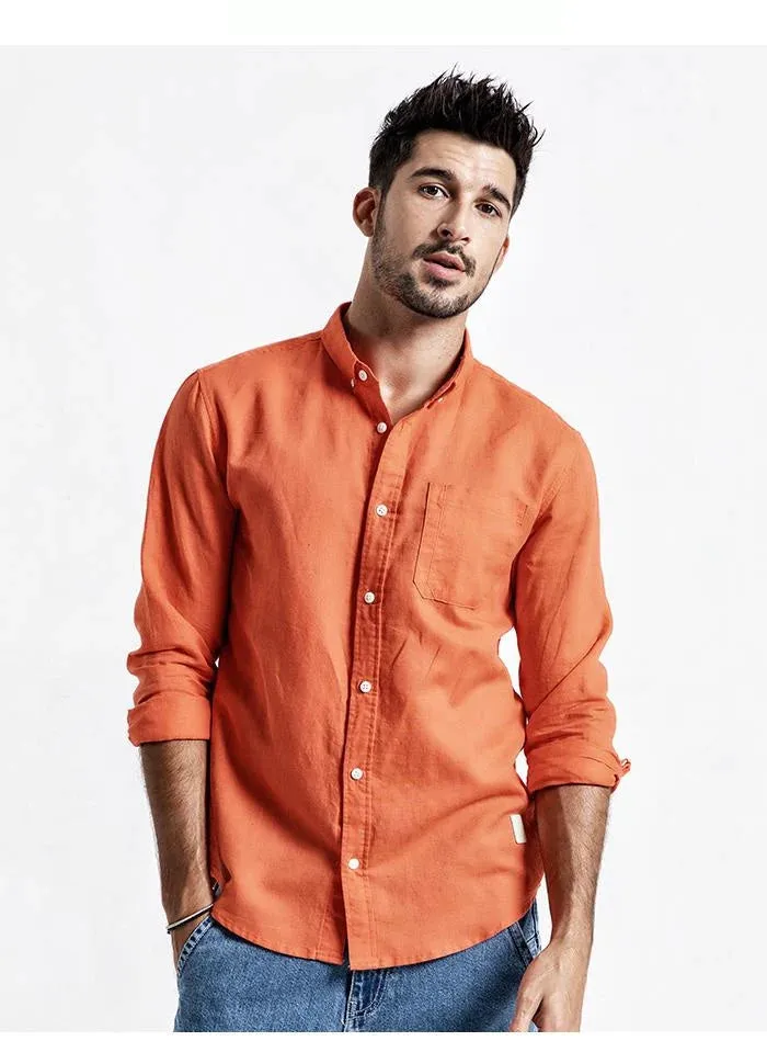 Autumn Summer Wear Breathable Pure Linen and Cotton Classic Men’s Shirt