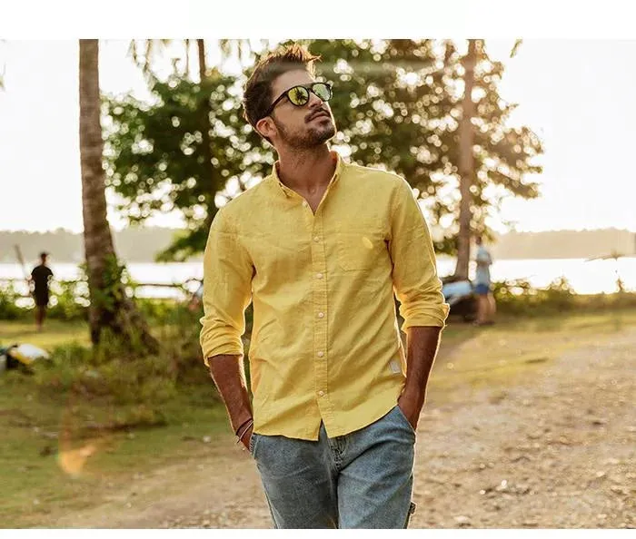 Autumn Summer Wear Breathable Pure Linen and Cotton Classic Men’s Shirt