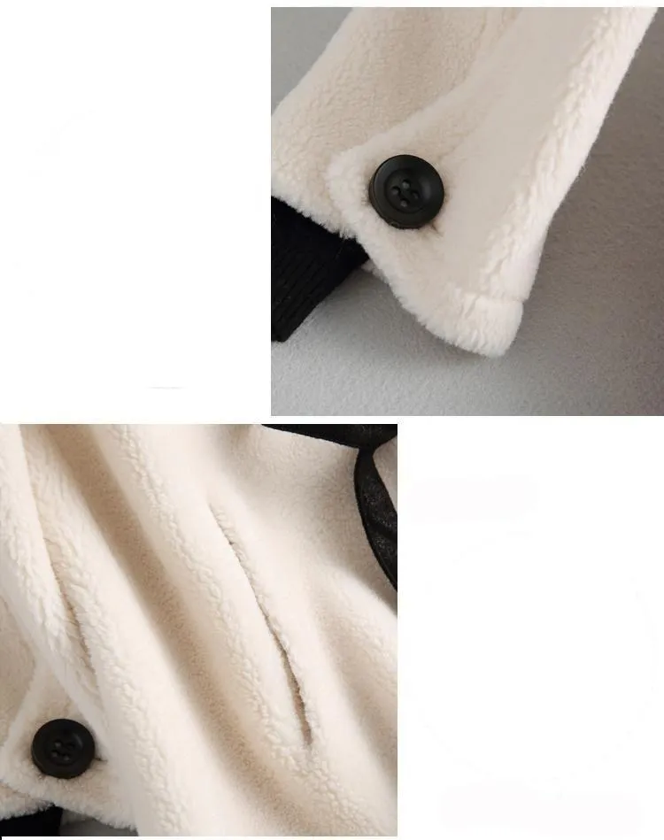 Autumn Winter Elegant Korean Women's Sheep Shearling Wool Coats & Jackets