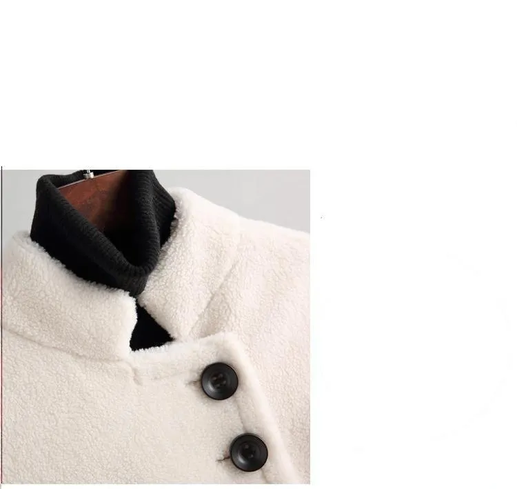 Autumn Winter Elegant Korean Women's Sheep Shearling Wool Coats & Jackets