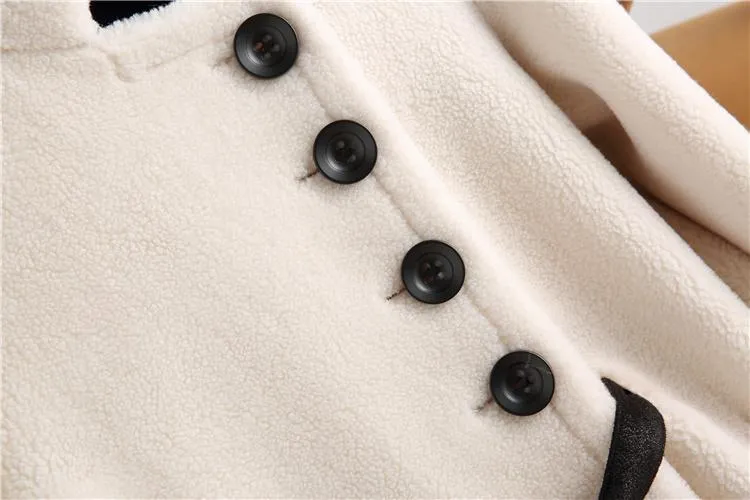 Autumn Winter Elegant Korean Women's Sheep Shearling Wool Coats & Jackets