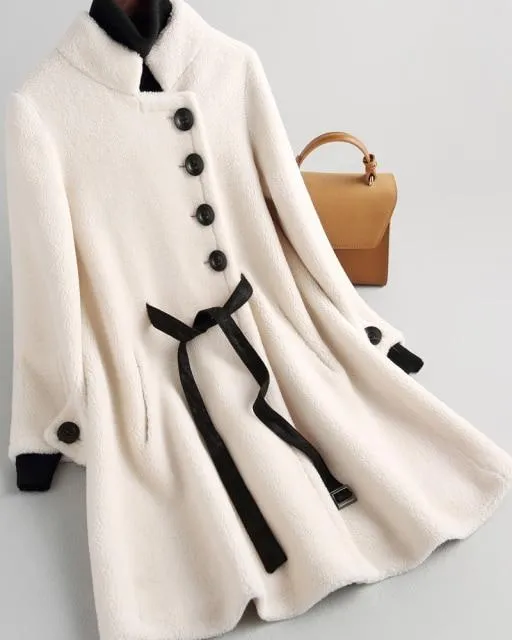 Autumn Winter Elegant Korean Women's Sheep Shearling Wool Coats & Jackets