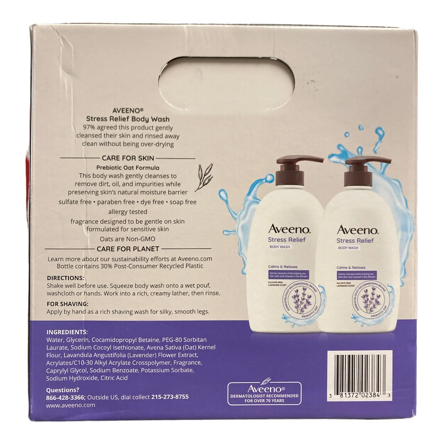 Aveeno Stress Relief Oat Body Wash, Lavender Scent, 33 floz., 2pk