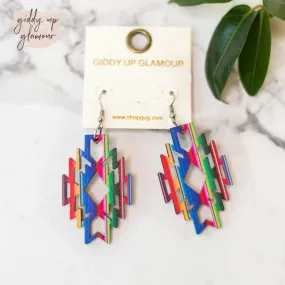 Aztec Shaped Wooden Earrings in Serape