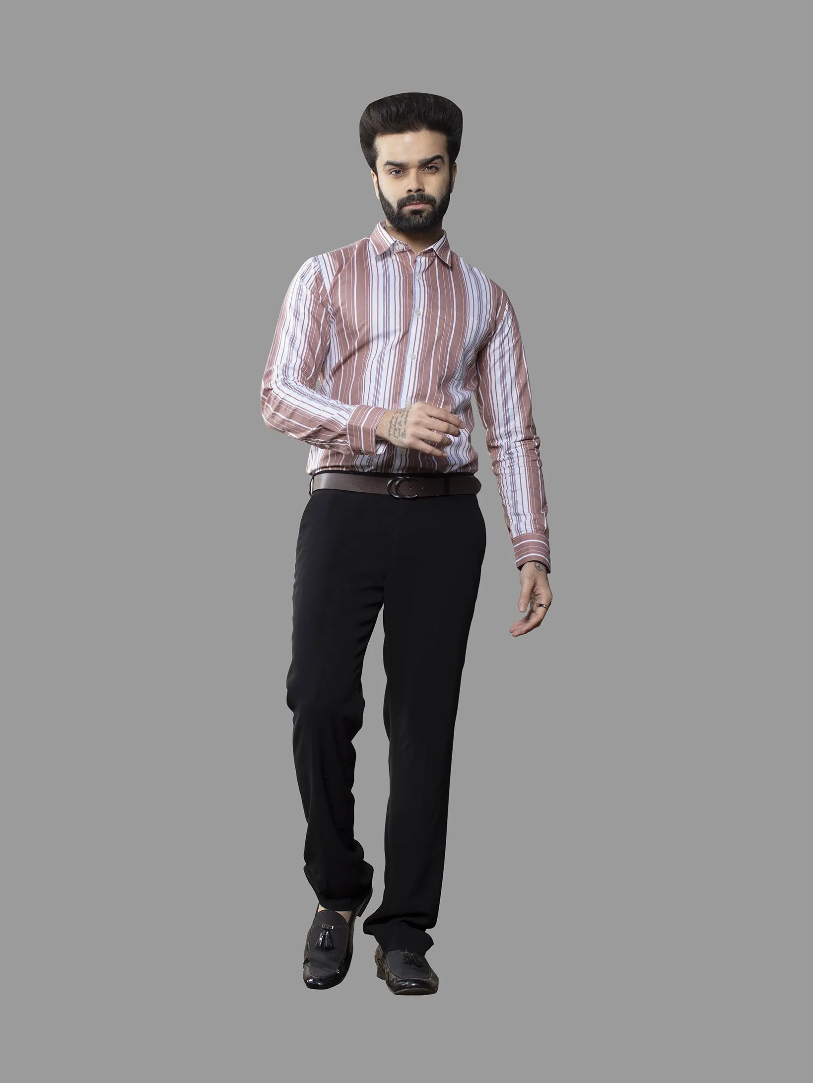 Badami Color Balanced Striped Oxford Print Cotton Shirt