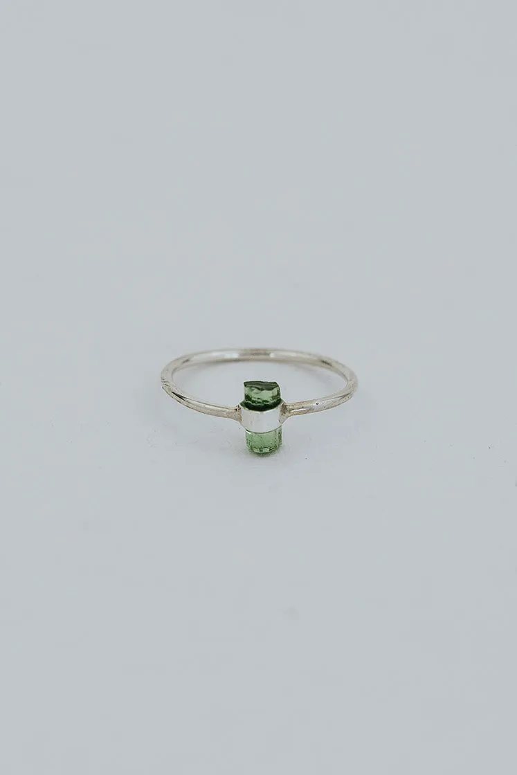 Banded Crystal Ring -  Green Tourmaline - Sterling Silver