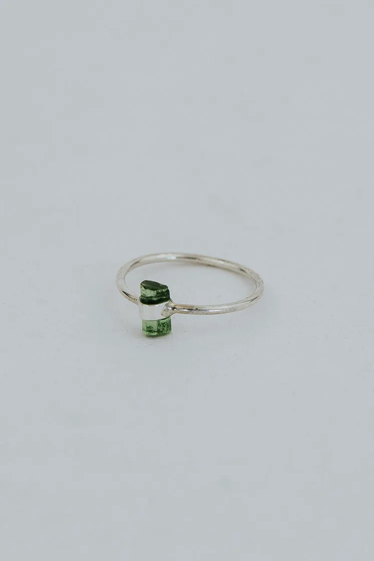 Banded Crystal Ring -  Green Tourmaline - Sterling Silver