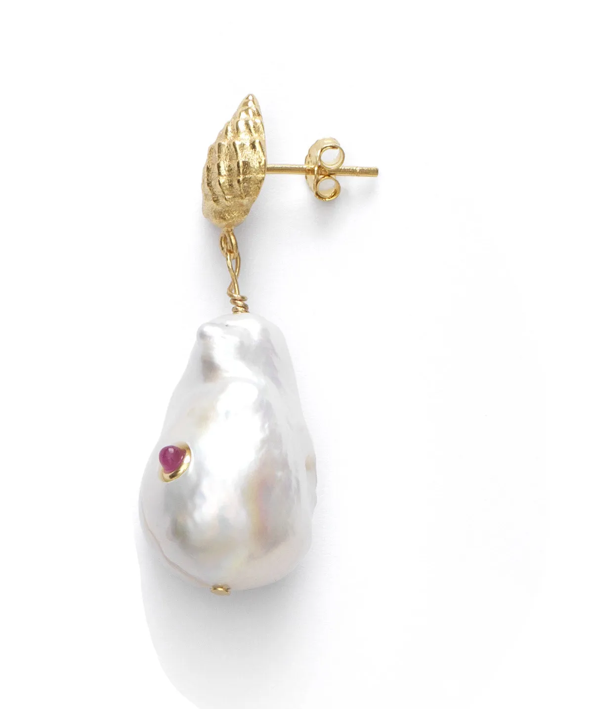 Baroque Pearl Shell Earrings, Ruby (pair)