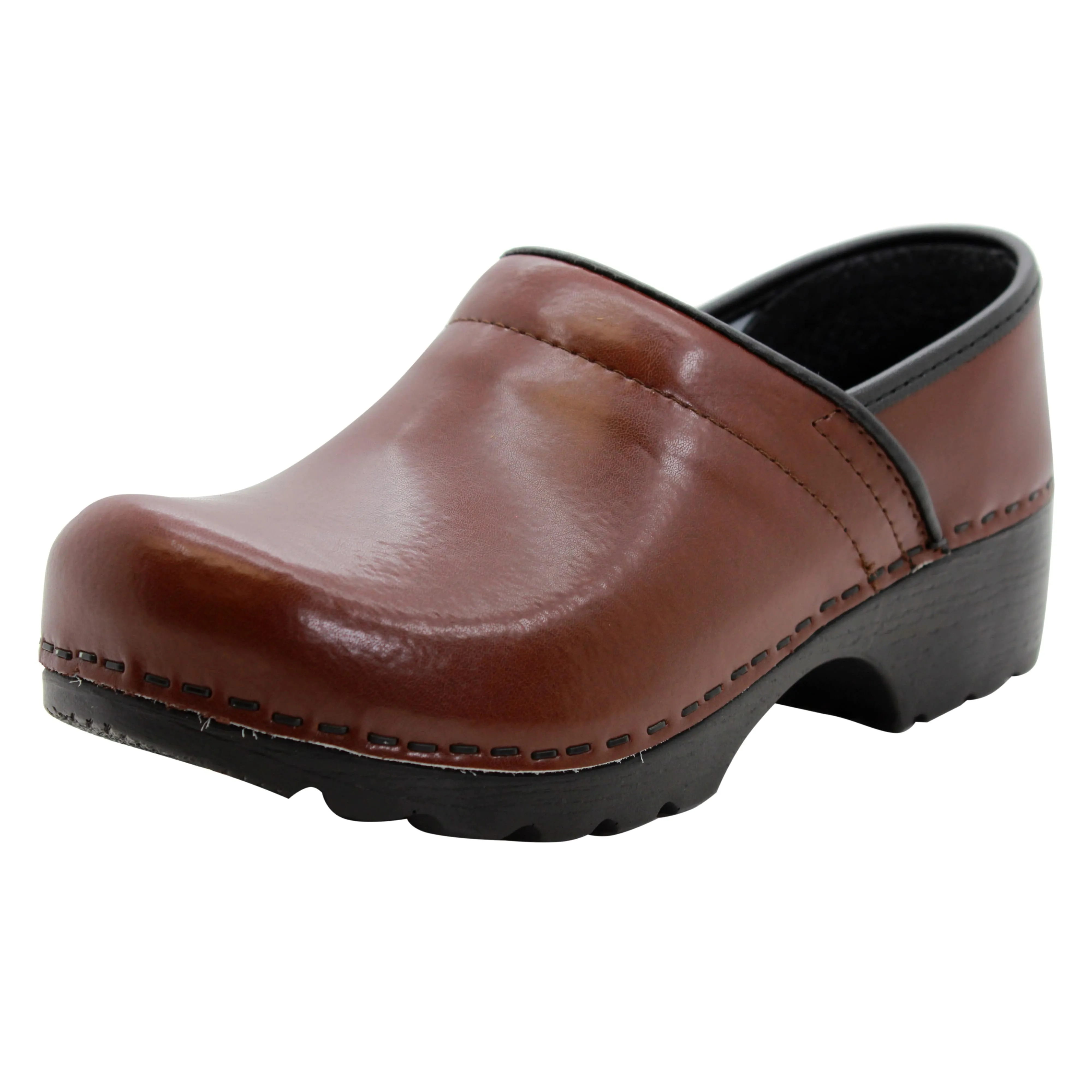 BJORK Women's Swedish Professional Brown Leather Clogs