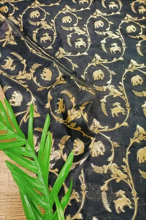 Black Banarasi Silk Fabric (1Mtr)