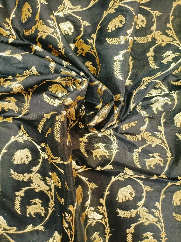 Black Banarasi Silk Fabric (1Mtr)