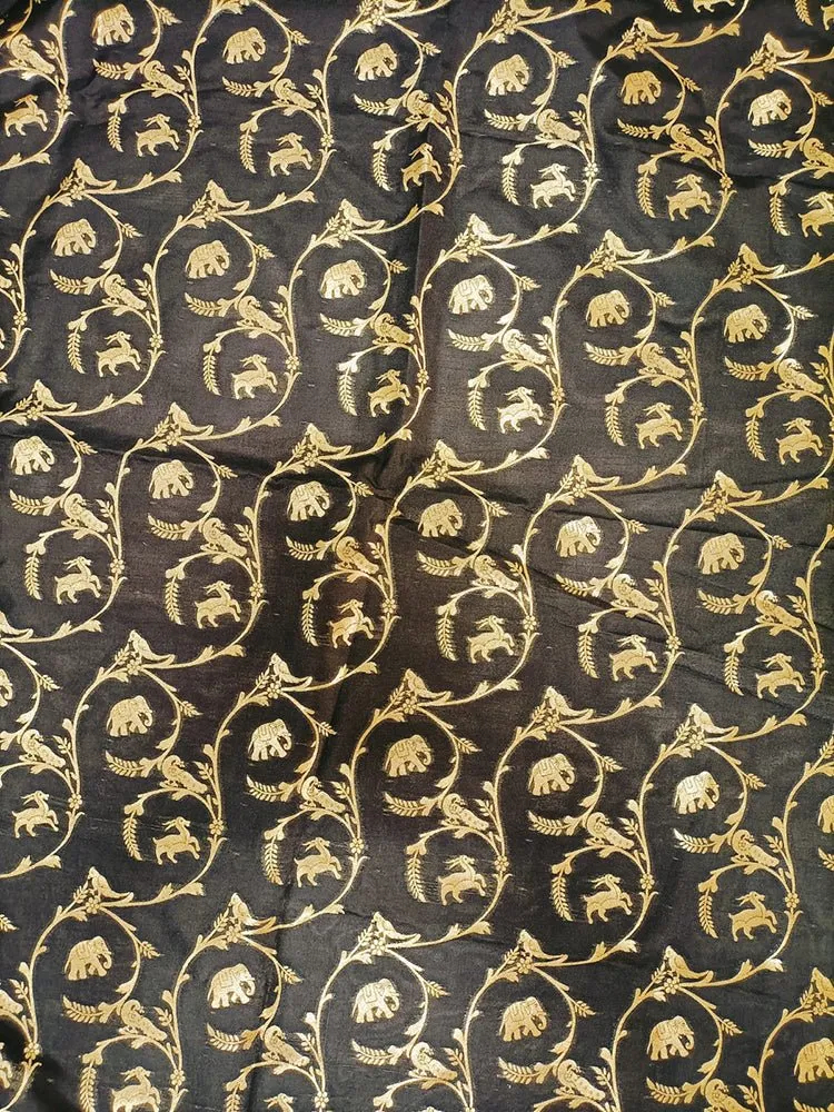 Black Banarasi Silk Fabric (1Mtr)