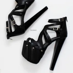 Black Cage Design Platform High Heels