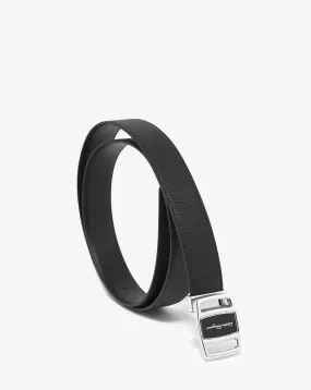 Black Leather Vara Buckle Reversible Belt