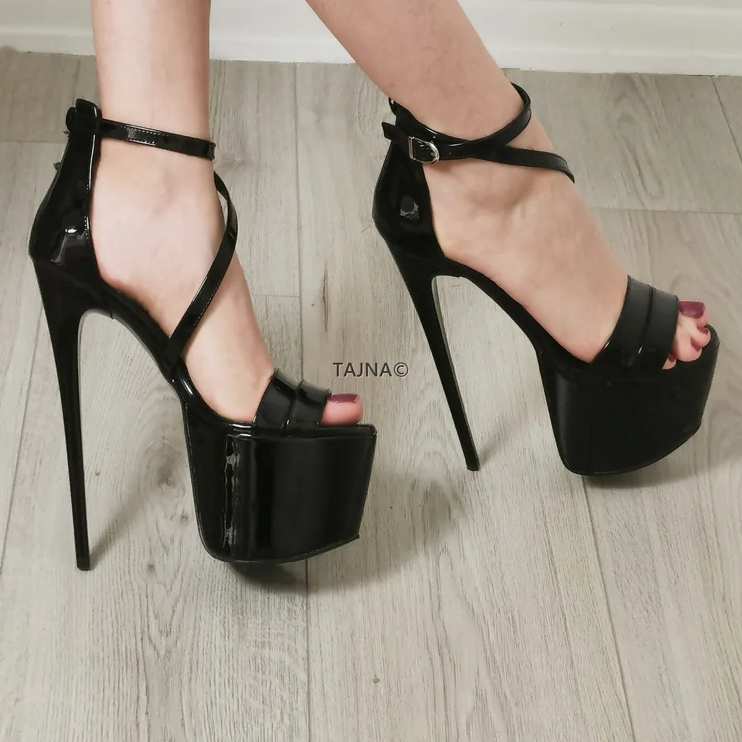 Black Patent Thin Strap Platforms