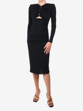 Black ruched midi dress - size UK 8