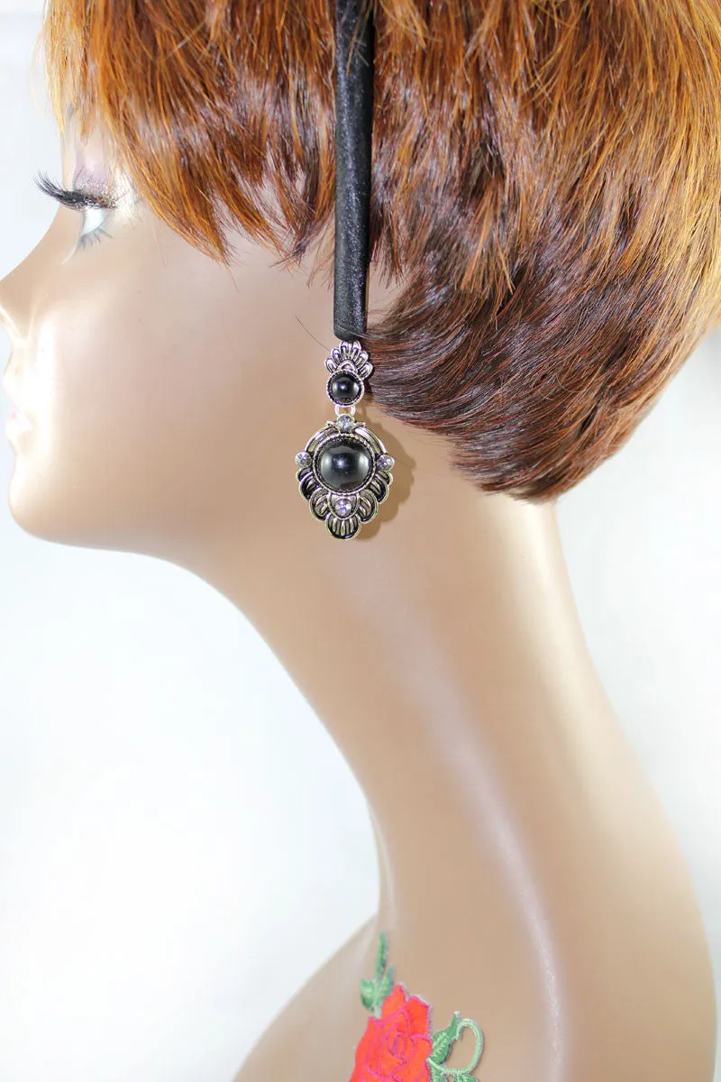 Black Stone Baroque Style Earring - small