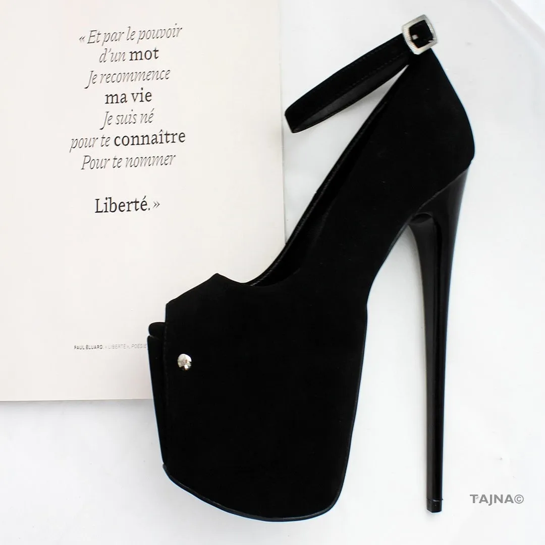 Black Suede Ankle Strap Platforms