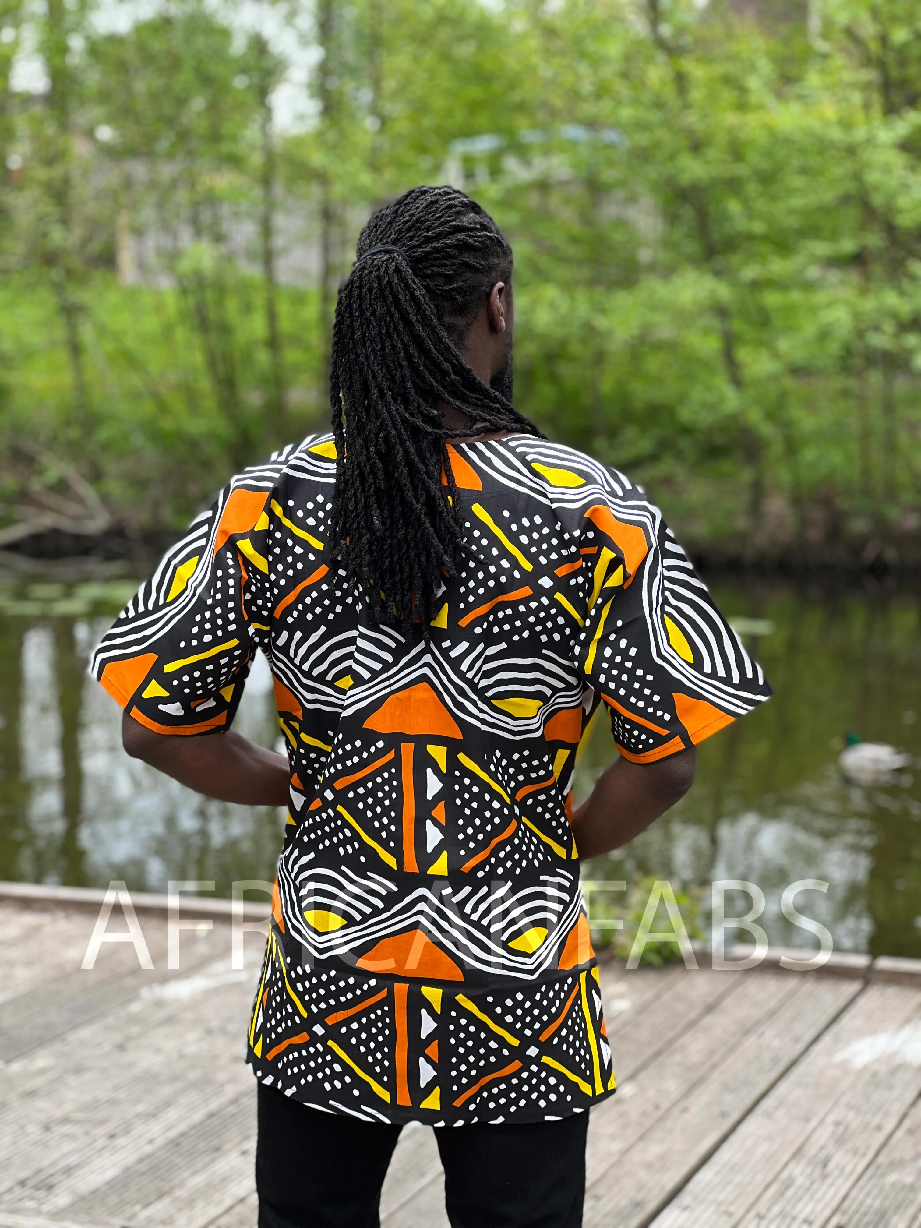 Black / yellow / orange Bogolan Dashiki Shirt / Dashiki Dress - African print top - Unisex