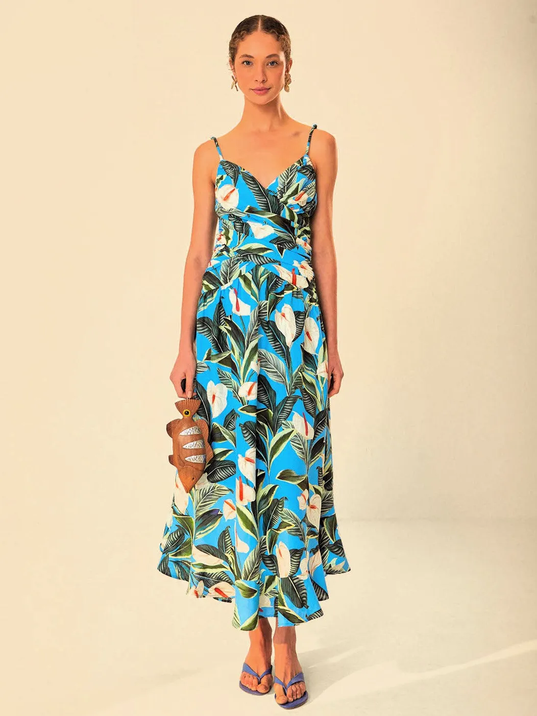 Blue Anthurium Garden Maxi Dress