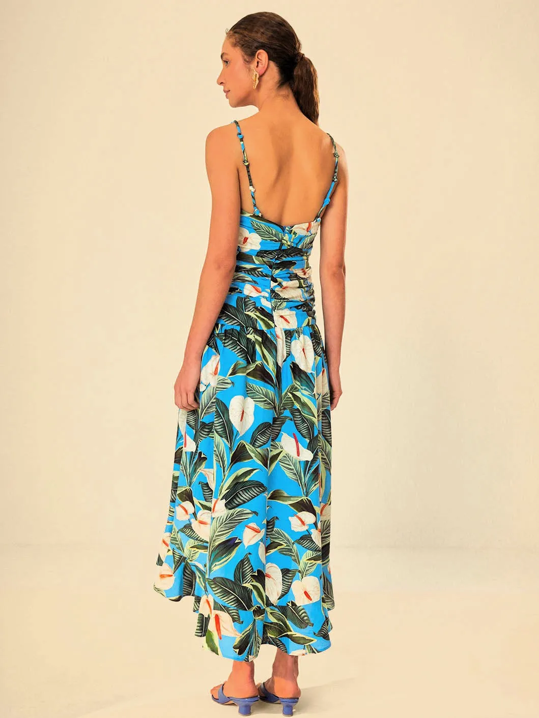 Blue Anthurium Garden Maxi Dress