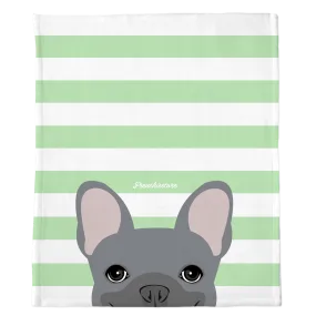 Blue French Bulldog on Mint Stripes | Frenchie Blanket