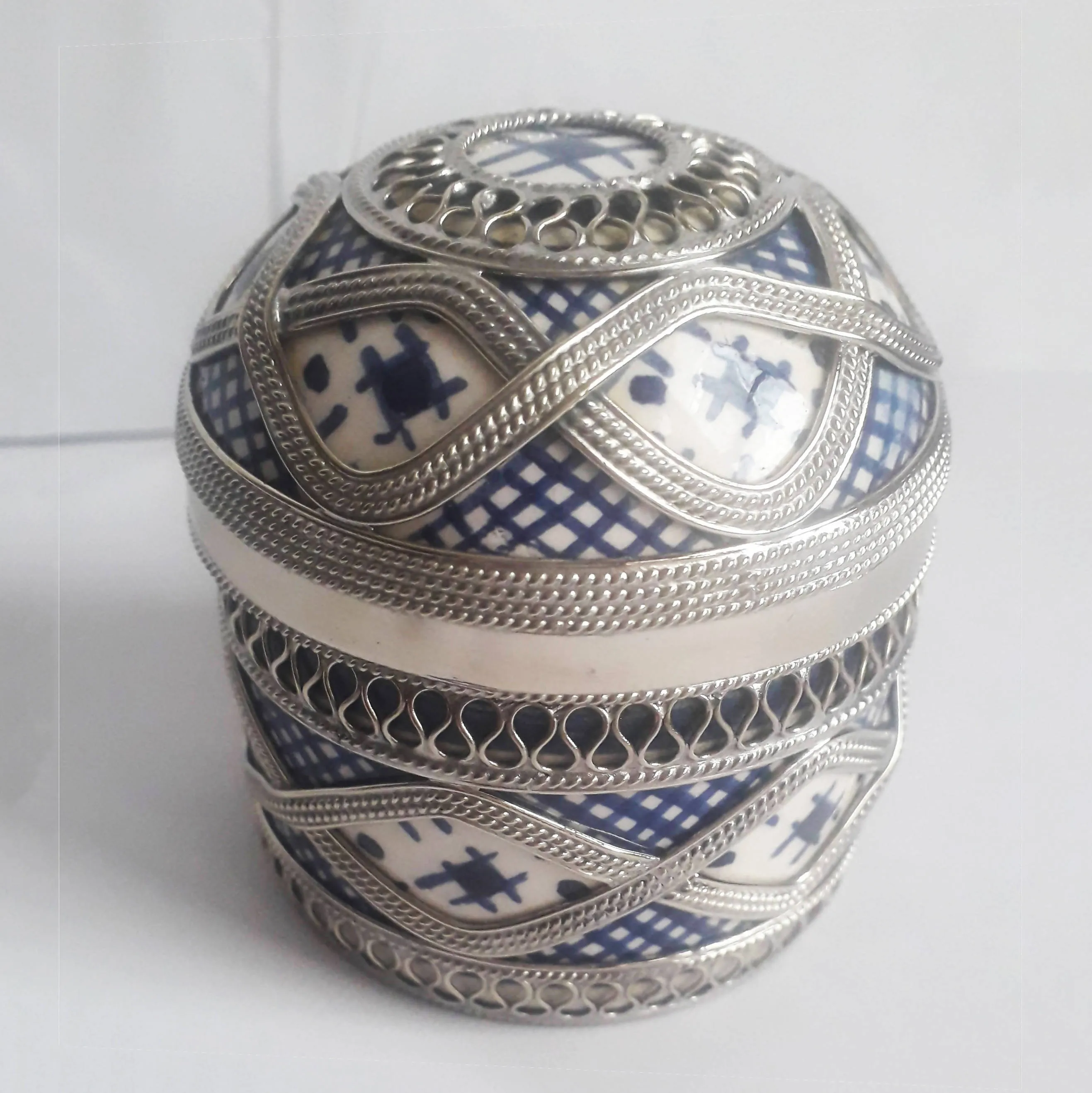 Blue Moroccan Ceramic Pot with Metal