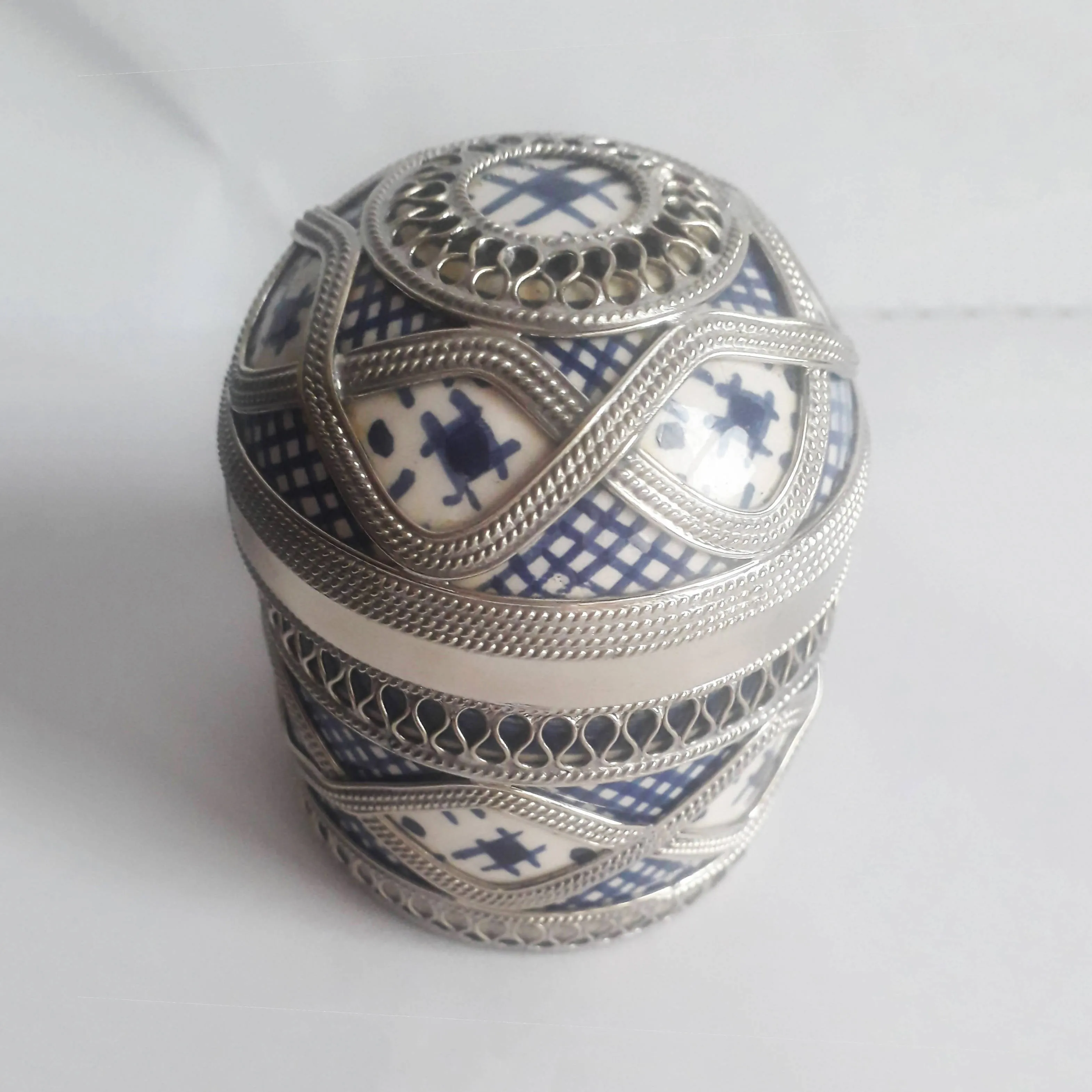 Blue Moroccan Ceramic Pot with Metal