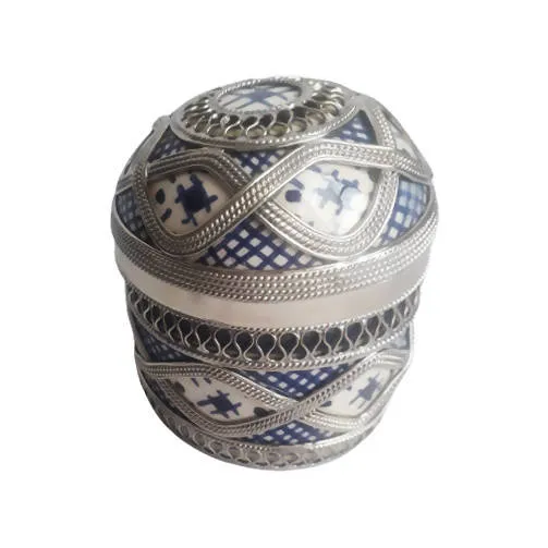 Blue Moroccan Ceramic Pot with Metal